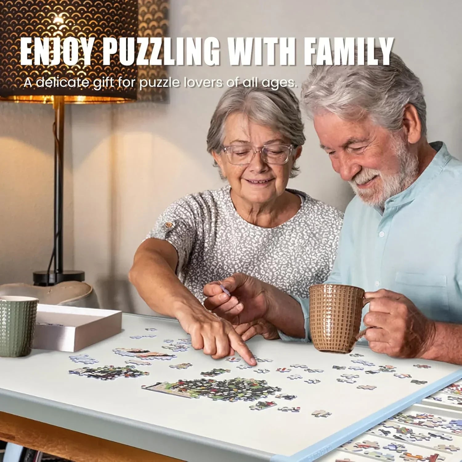 Rotating Puzzle Board with Drawers and Cover,Tilt&Lazy Susan